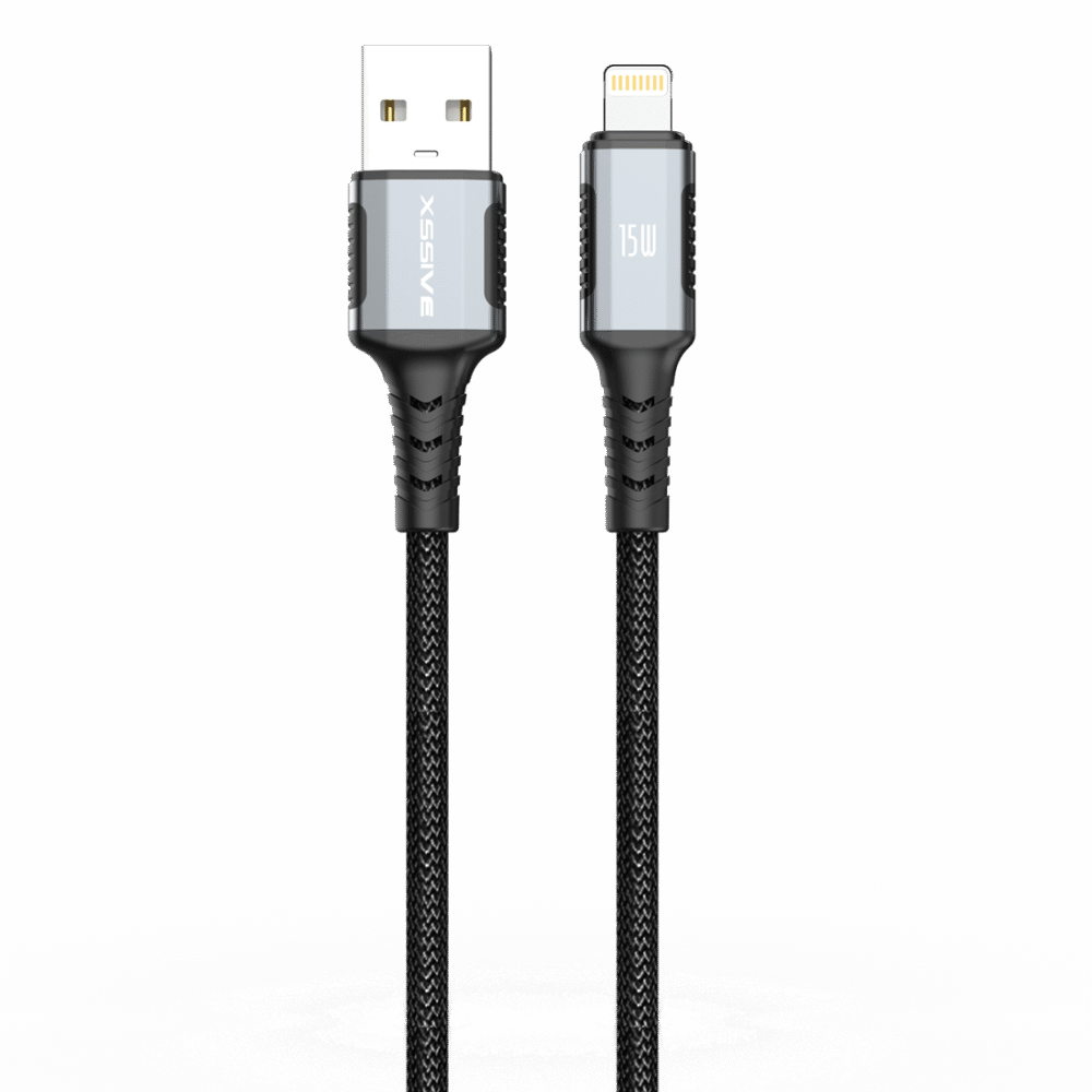 Xssive Braided 15W USB-A to 8-Pin Cable XSS-BR-AL-B 2M - Zwart